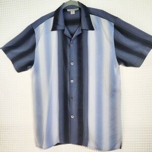 Twist Platinum Shirt Men's MED. Short-Sleeve Blue/gray Striped Button-Up Relaxed